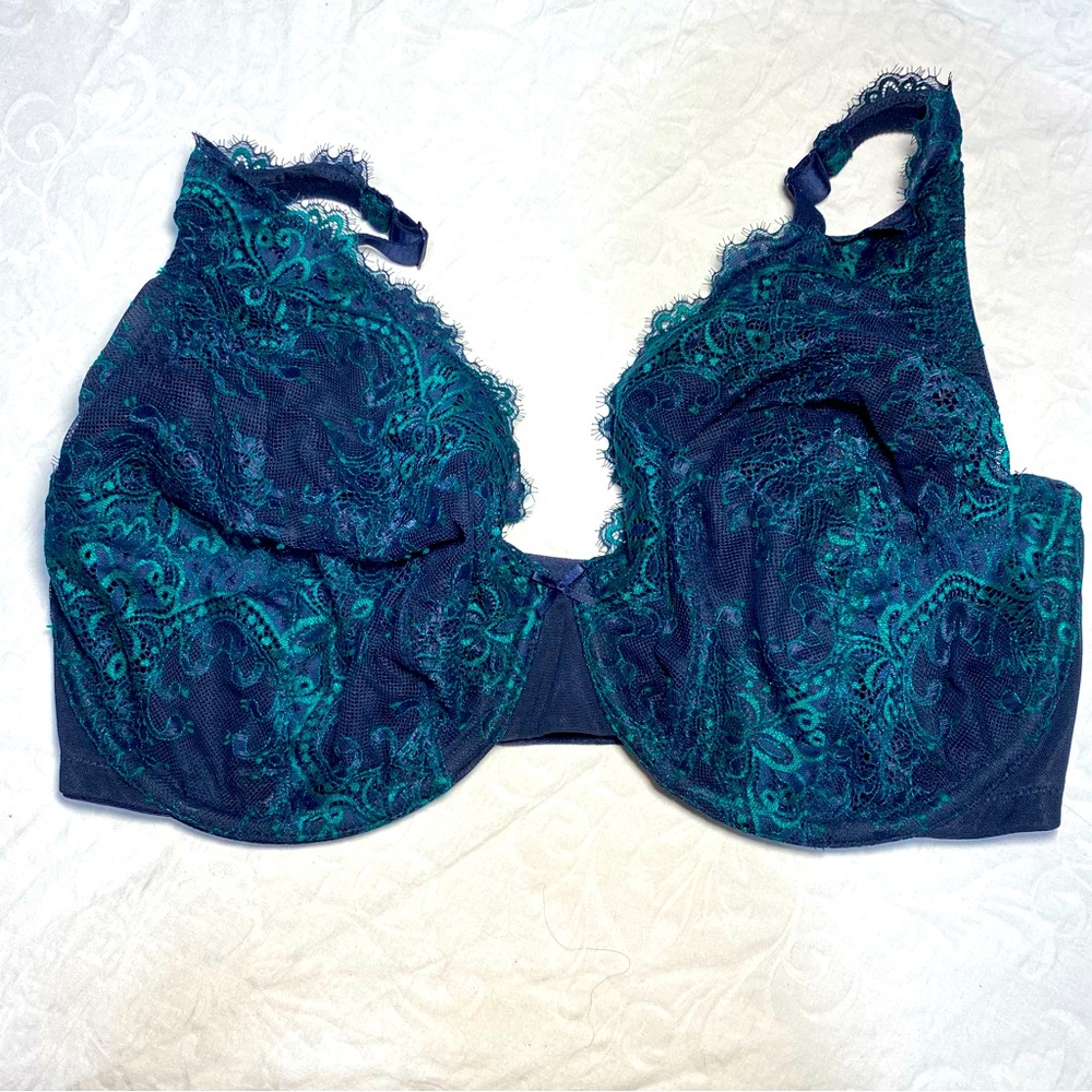 Gorgeous Cacique Lace Embroidered Bra Demi Turquoise Blue Green Mermaid Lane 38H